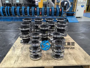 DN80 PN16 NBR rubber compensator with SS304 stainless steel flanges, designed for turbine oil and auxiliary systems in hydropower plants.