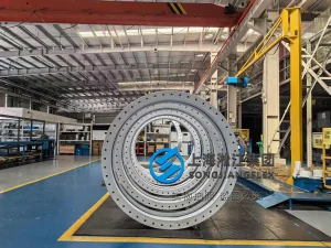 DN1800 PN6 single arch rubber expansion joint, PTFE lined EPDM construction, hand-built with SS304 flanges for power plant desulfurization (FGD) piping.