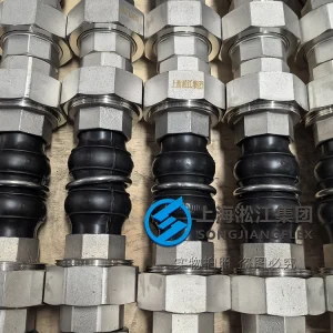 DN25 PN16 Natural Rubber twin sphere rubber compensator with SS304 threaded union ends, high-performance vibration isolation for HVAC systems.