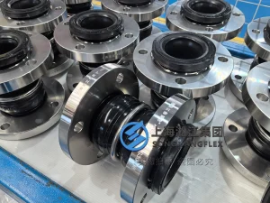DN80 ANSI 150LB peroxide-cured EPDM twin sphere rubber compensator with SS304 flanges and center reinforcing ring for data center coolant piping.