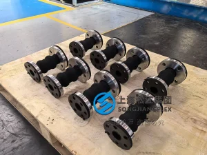 DN40 PN25 double arch rubber expansion joint, 150mm hand-built EPDM construction, full face sealing SS304 flanges for marine and shipboard piping systems.