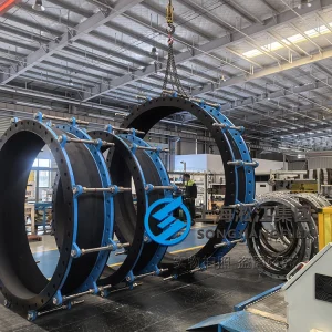 DN2400 PN6 large diameter custom flexible joint, hand-built EPDM rubber expansion joint with control units, integrated vulcanized powder coated carbon steel flanges for nuclear condensers.