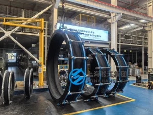 DN2400 PN6 large diameter custom flexible joint, hand-built EPDM rubber expansion joint with control units, integrated vulcanized powder coated carbon steel flanges for nuclear condensers.