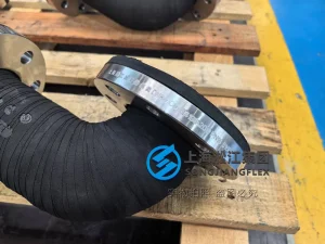 Full face sealing rubber elbow with SS316 flange, asymmetric DN80 PN16 marine expansion joint for custom piping systems.