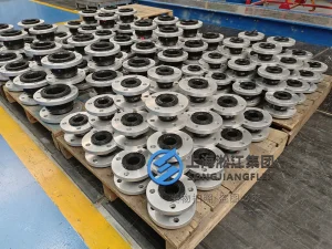 PN16 DN65 semiconductor chiller rubber expansion joint, standard 115mm single sphere EPDM expansion bellow with lightweight aluminum alloy flanges for low vibration TCU lines.