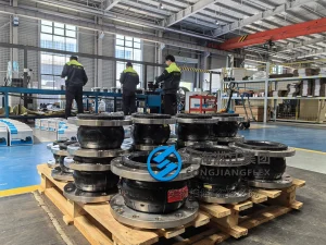 DN150 PN16 premium NBR rubber expansion joint, SS316 flanges for nuclear EDG fuel line, high-integrity rubber bellow, flexible below for standby power systems.