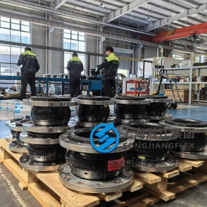 DN150 PN16 premium NBR rubber expansion joint, SS316 flanges for nuclear EDG fuel line, high-integrity rubber bellow, flexible below for standby power systems.