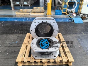 DN350 PN25 heavy-duty single-sphere rubber expansion joint, full-bore molded rubber bellow with 16-hole EN 1092-1 segmented flanges and integrated 6 control rod holes - 2.