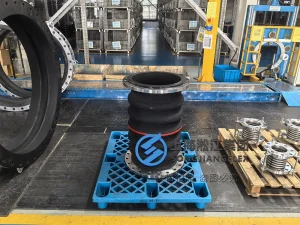 DN450 anti-settling rubber expansion joint, 900mm face-to-face 5-arch hand-built rubber bellow with central reinforcing rings and SS304 PN10 swivel flanges - 02.
