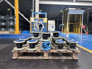DN65 flow battery rubber expansion joint, 150mm length molded single-arch EPDM rubber bellow with anti-corrosive PTFE liner and pale yellow PPH GB PN6 swivel flanges - 03.