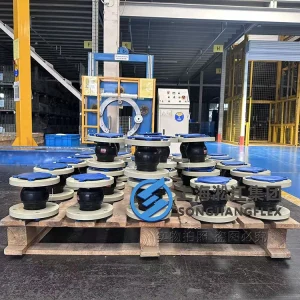 DN65 flow battery rubber expansion joint, 150mm length molded single-arch EPDM rubber bellow with anti-corrosive PTFE liner and pale yellow PPH GB PN6 swivel flanges - 03.