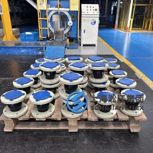DN65 flow battery rubber expansion joint, 150mm length molded single-arch EPDM rubber bellow with anti-corrosive PTFE liner and pale yellow PPH GB PN6 swivel flanges - 04.